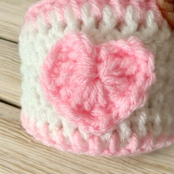 Handmade Crochet Pink & White Heart Mug Cozy | Coffee Tea Warmer Sleeve - Picture 5 of 5